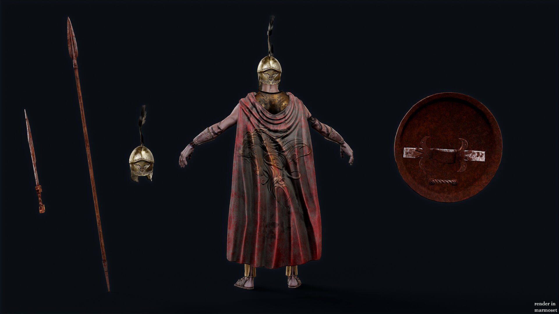 SPARTAN UNDEAD ROYAL HOPLITE  Low-poly 3D model_8