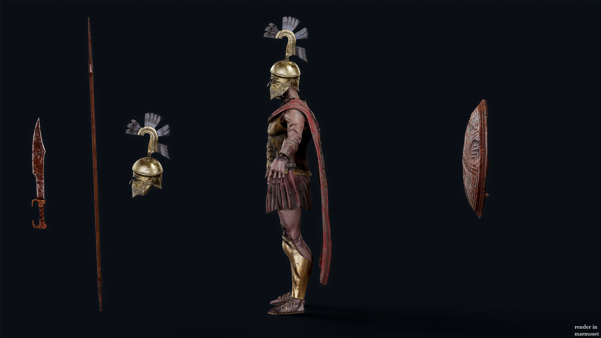 SPARTAN UNDEAD ROYAL HOPLITE  Low-poly 3D model_9