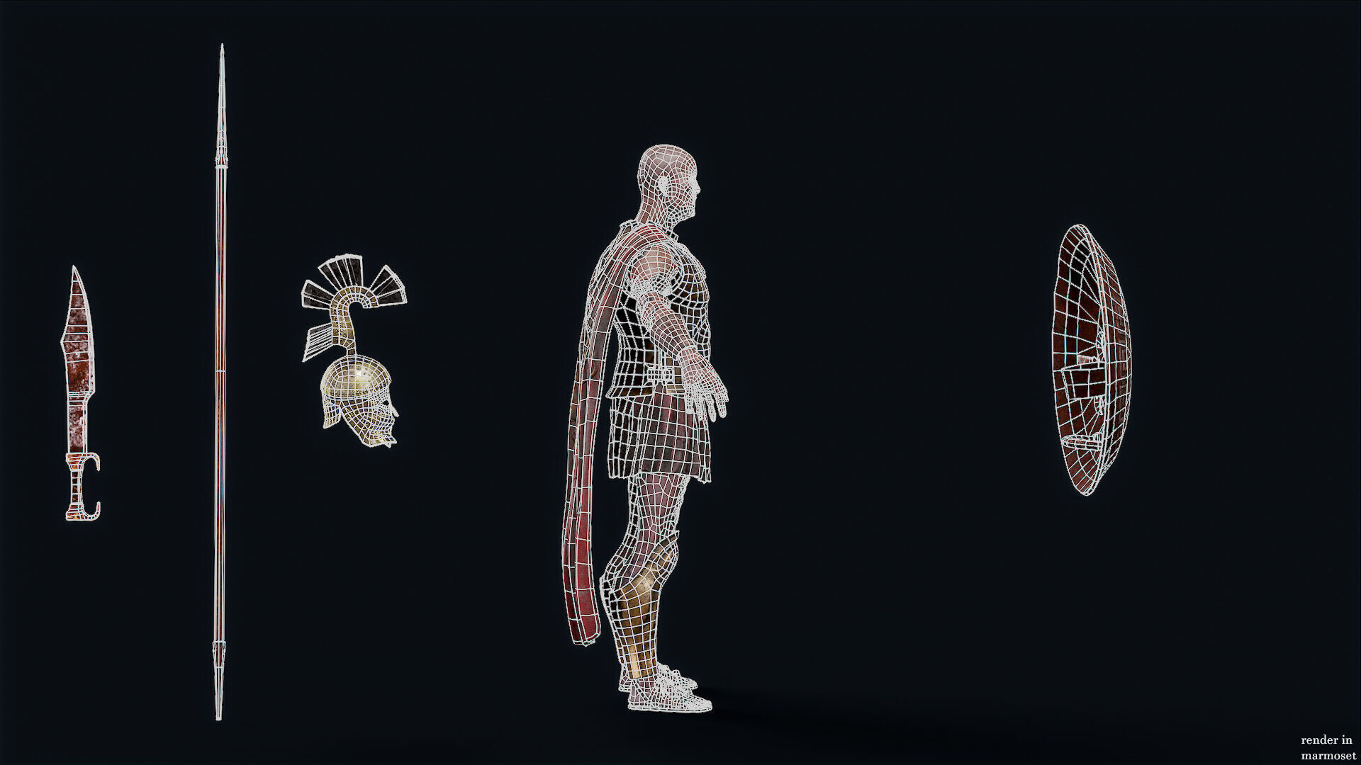 SPARTAN UNDEAD ROYAL HOPLITE  Low-poly 3D model_11