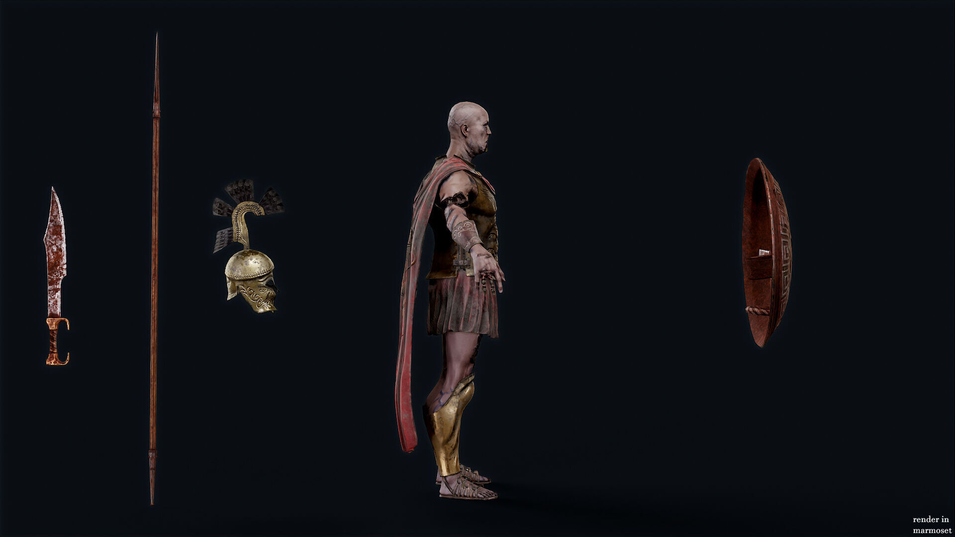 SPARTAN UNDEAD ROYAL HOPLITE  Low-poly 3D model_7