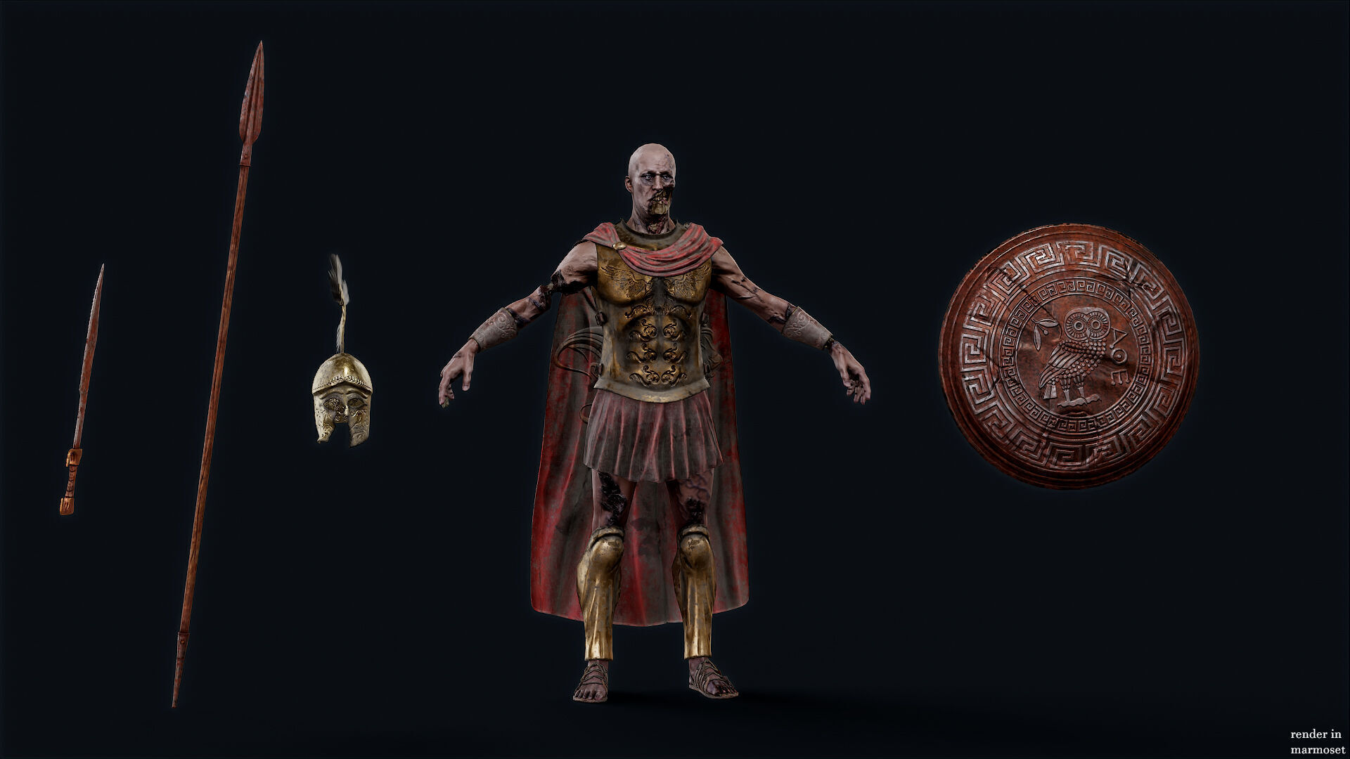 SPARTAN UNDEAD ROYAL HOPLITE  Low-poly 3D model_6