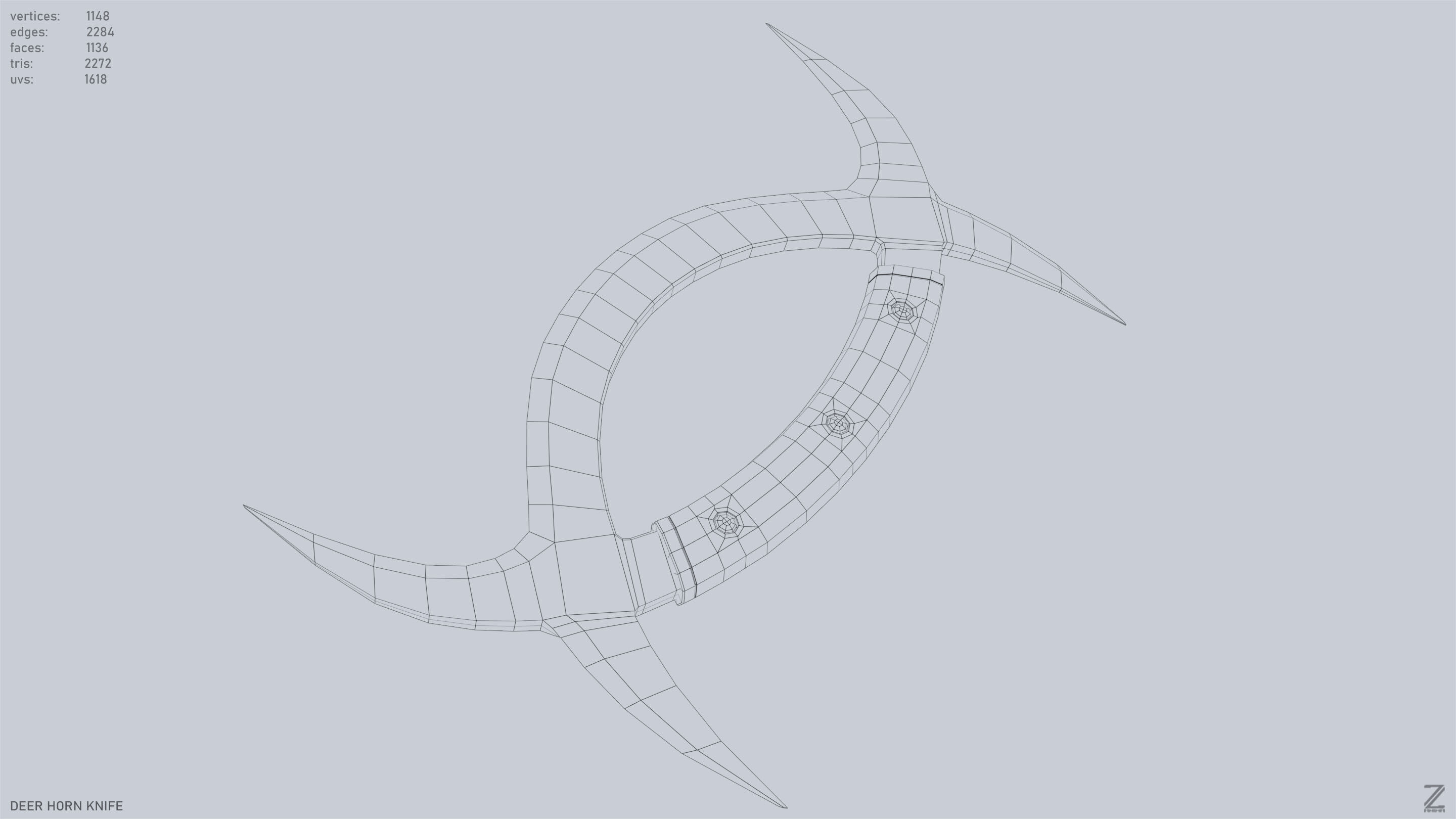 Deer horn knife Low-poly 3D model_12