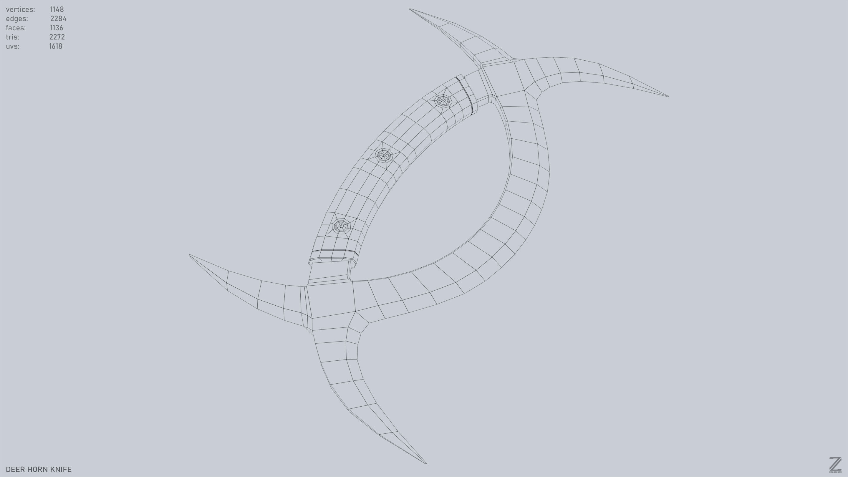 Deer horn knife Low-poly 3D model_15