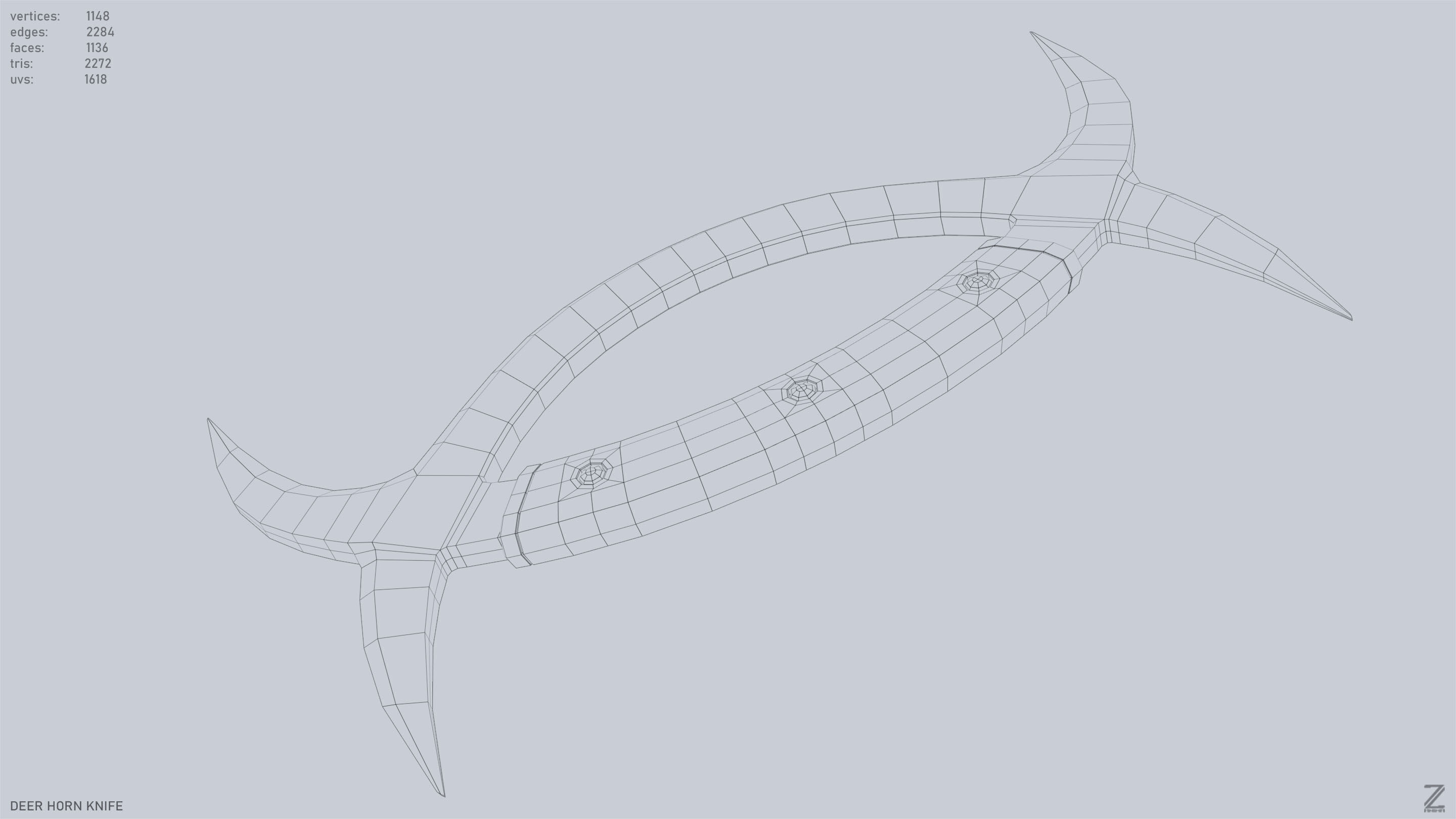 Deer horn knife Low-poly 3D model_13