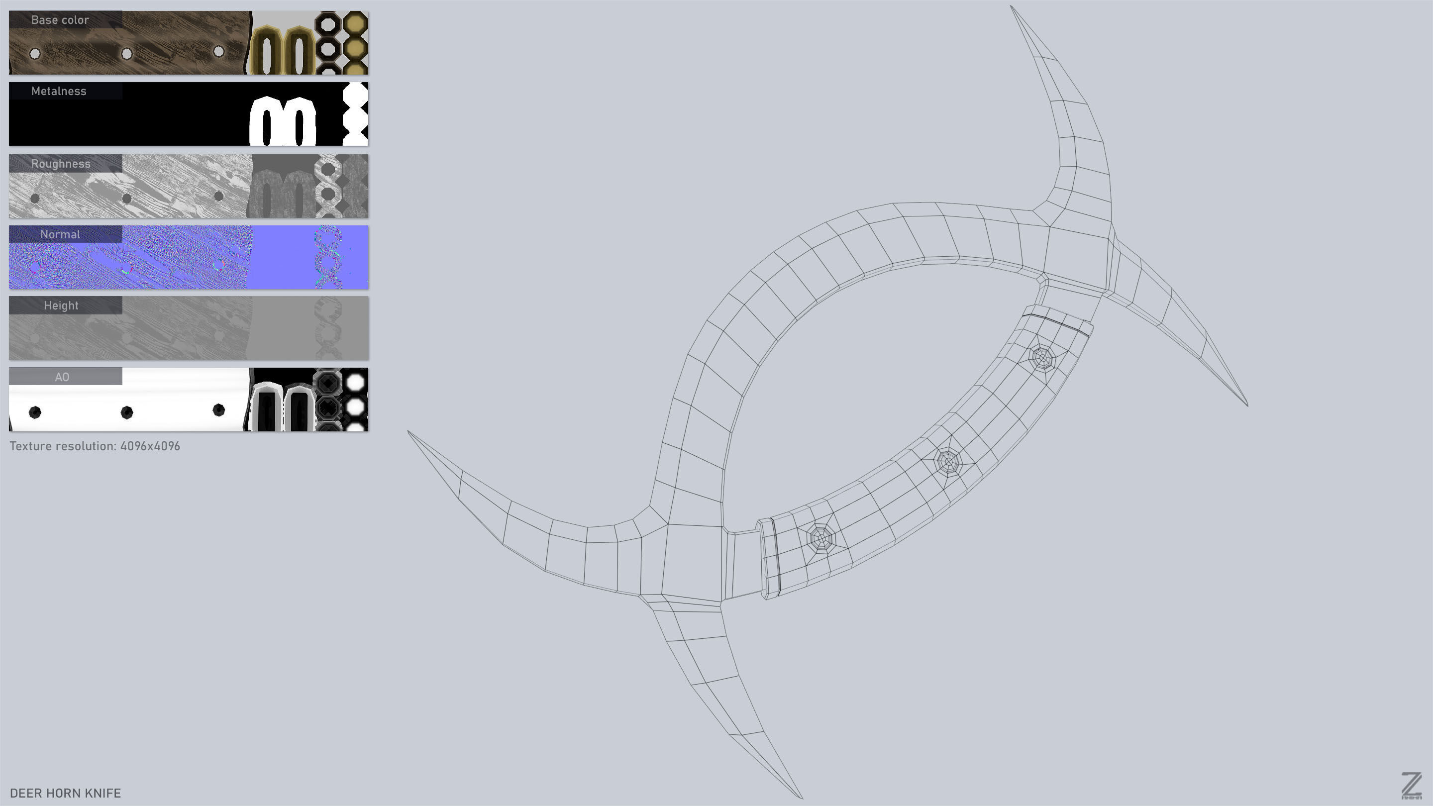 Deer horn knife Low-poly 3D model_3