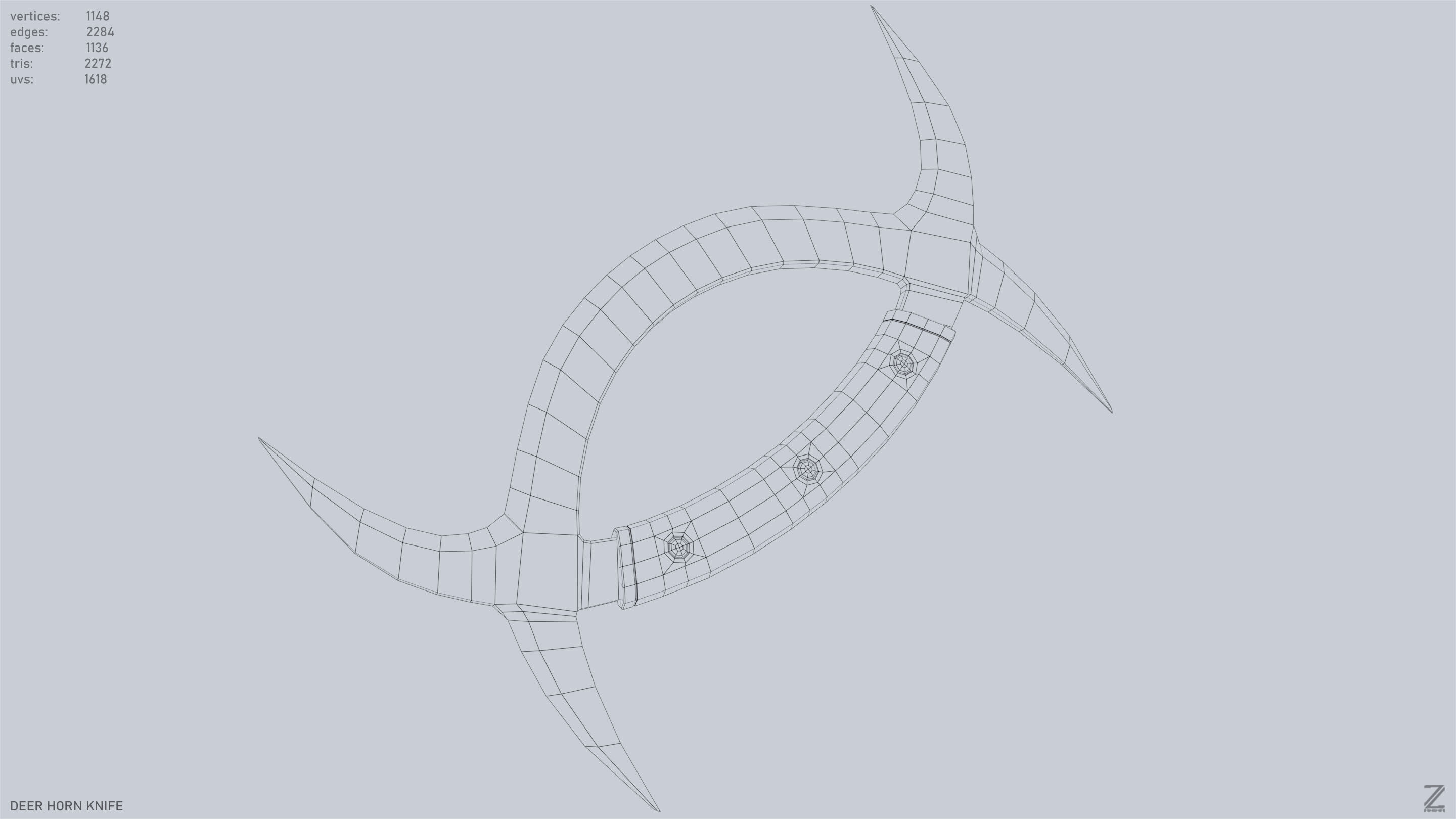 Deer horn knife Low-poly 3D model_16