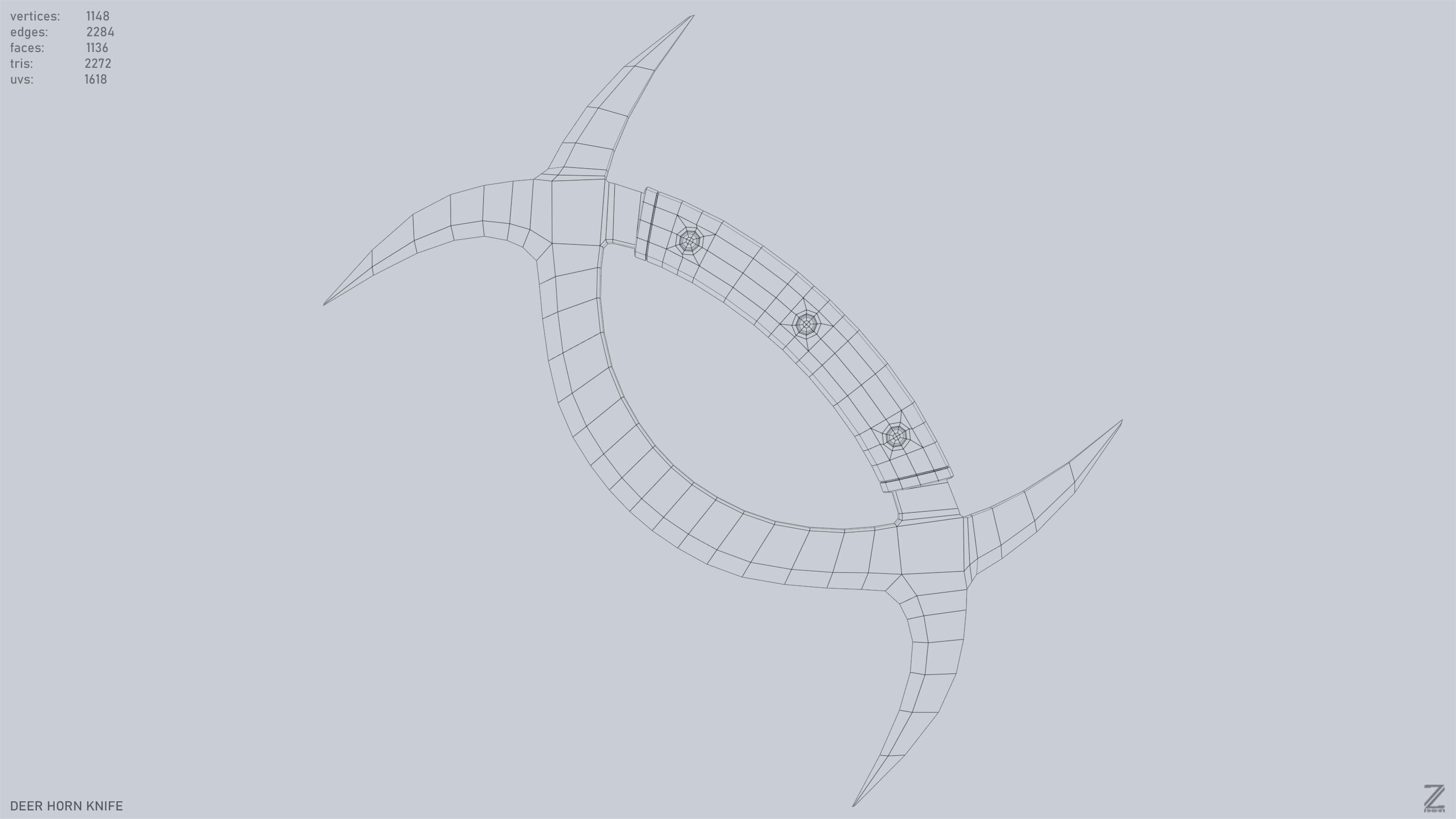 Deer horn knife Low-poly 3D model_11