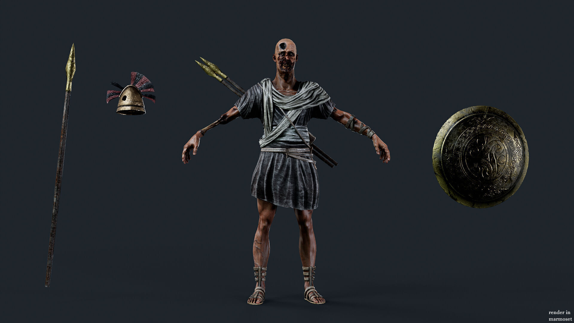 SPARTAN UNDEAD SPEARMAN  Low-poly 3D model_7