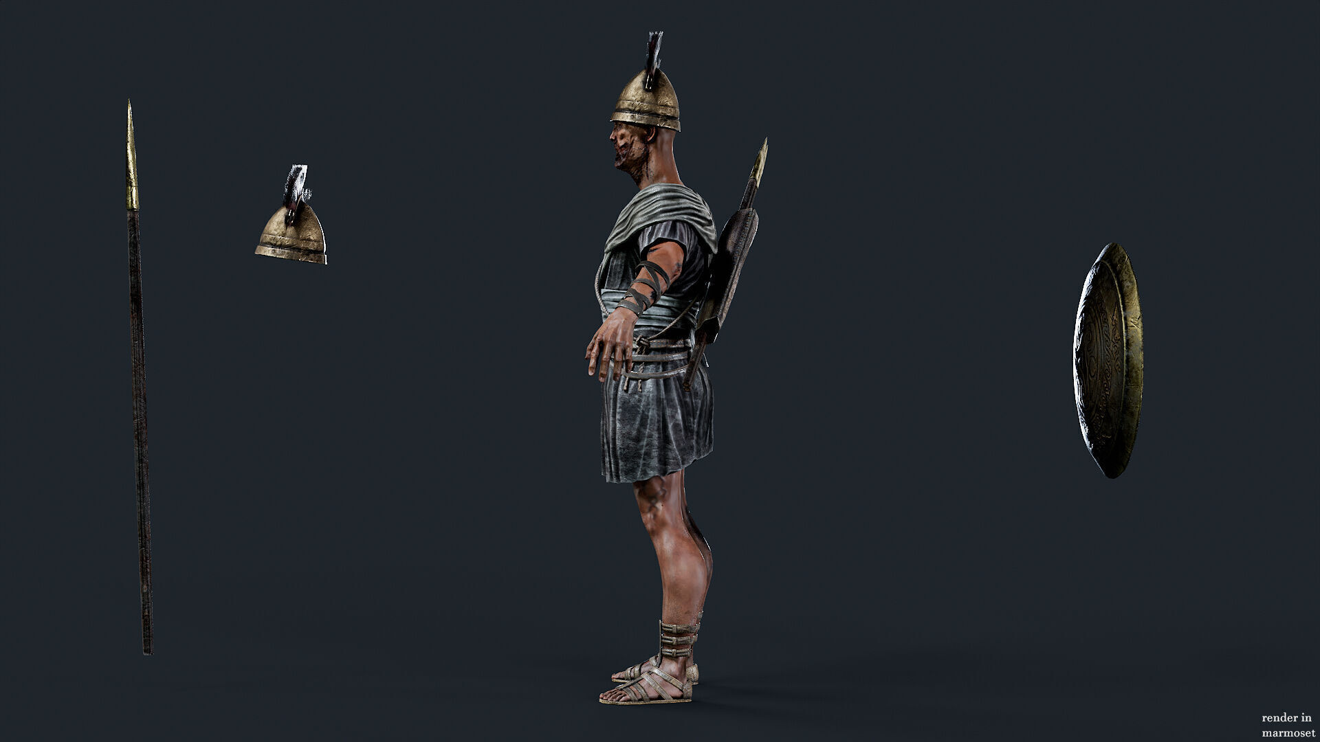 SPARTAN UNDEAD SPEARMAN  Low-poly 3D model_6