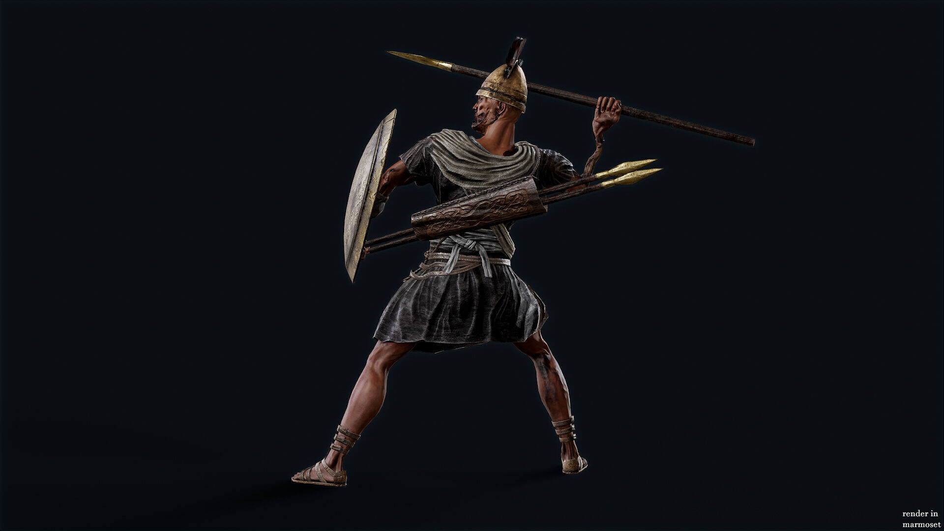 SPARTAN UNDEAD SPEARMAN  Low-poly 3D model_4