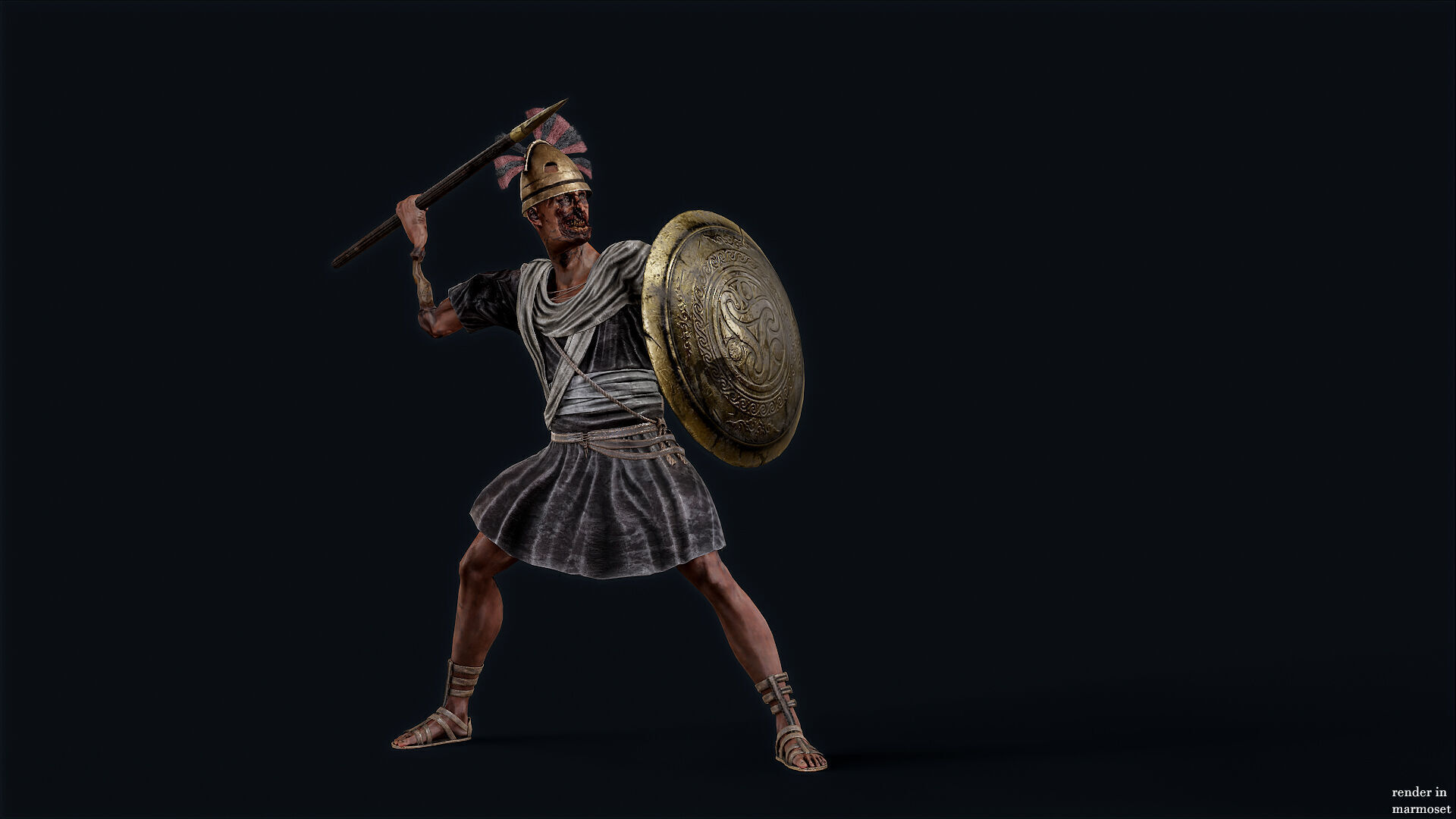 SPARTAN UNDEAD SPEARMAN  Low-poly 3D model_5