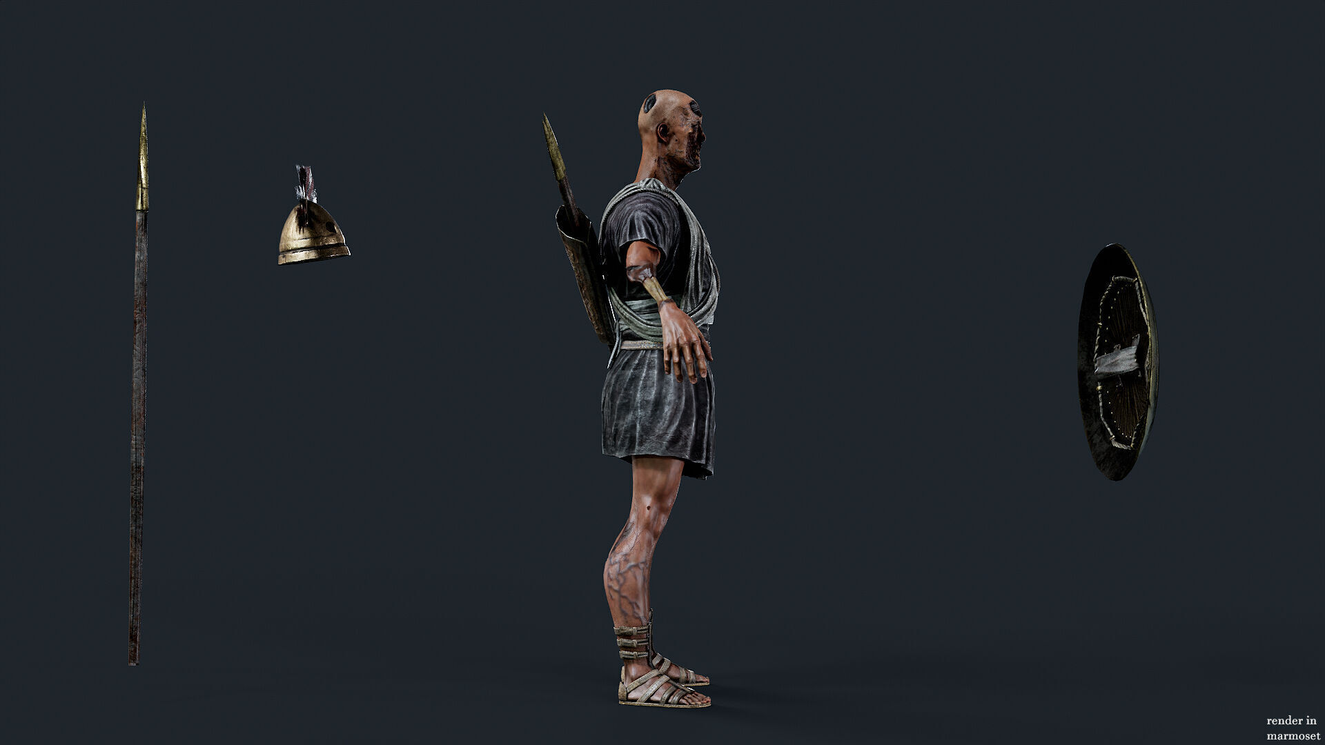 SPARTAN UNDEAD SPEARMAN  Low-poly 3D model_8