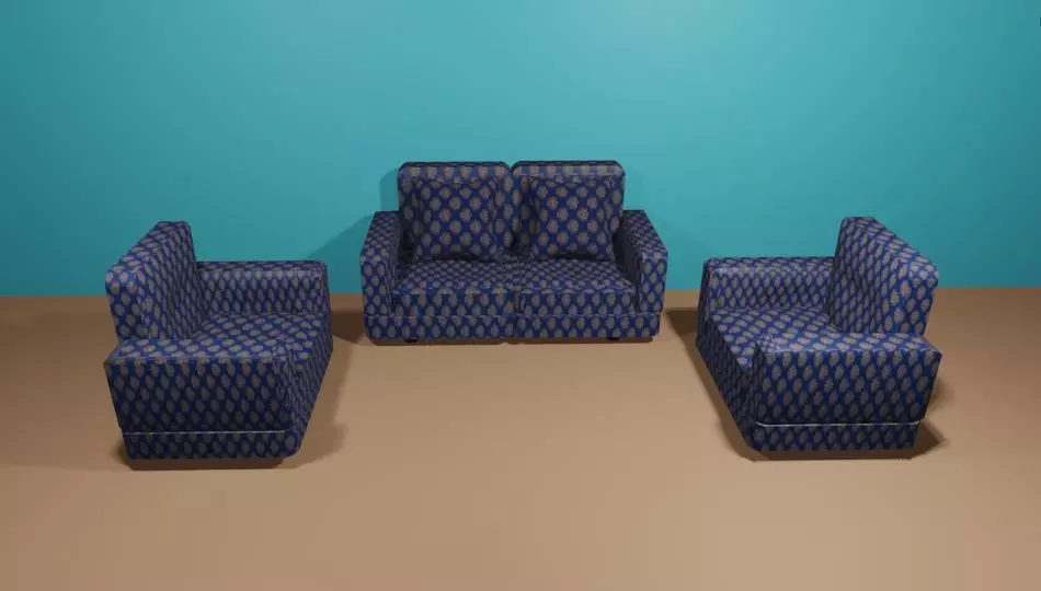 Sofa Set with Pillows 3D model_0