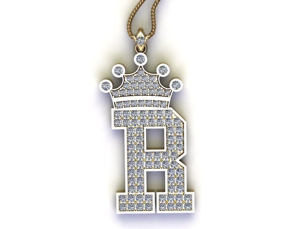 Diamond Font Style Pendant R 3D print model_2