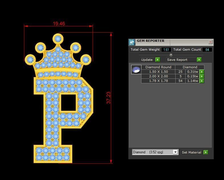 Diamond Font Style Pendant P 3D print model_1