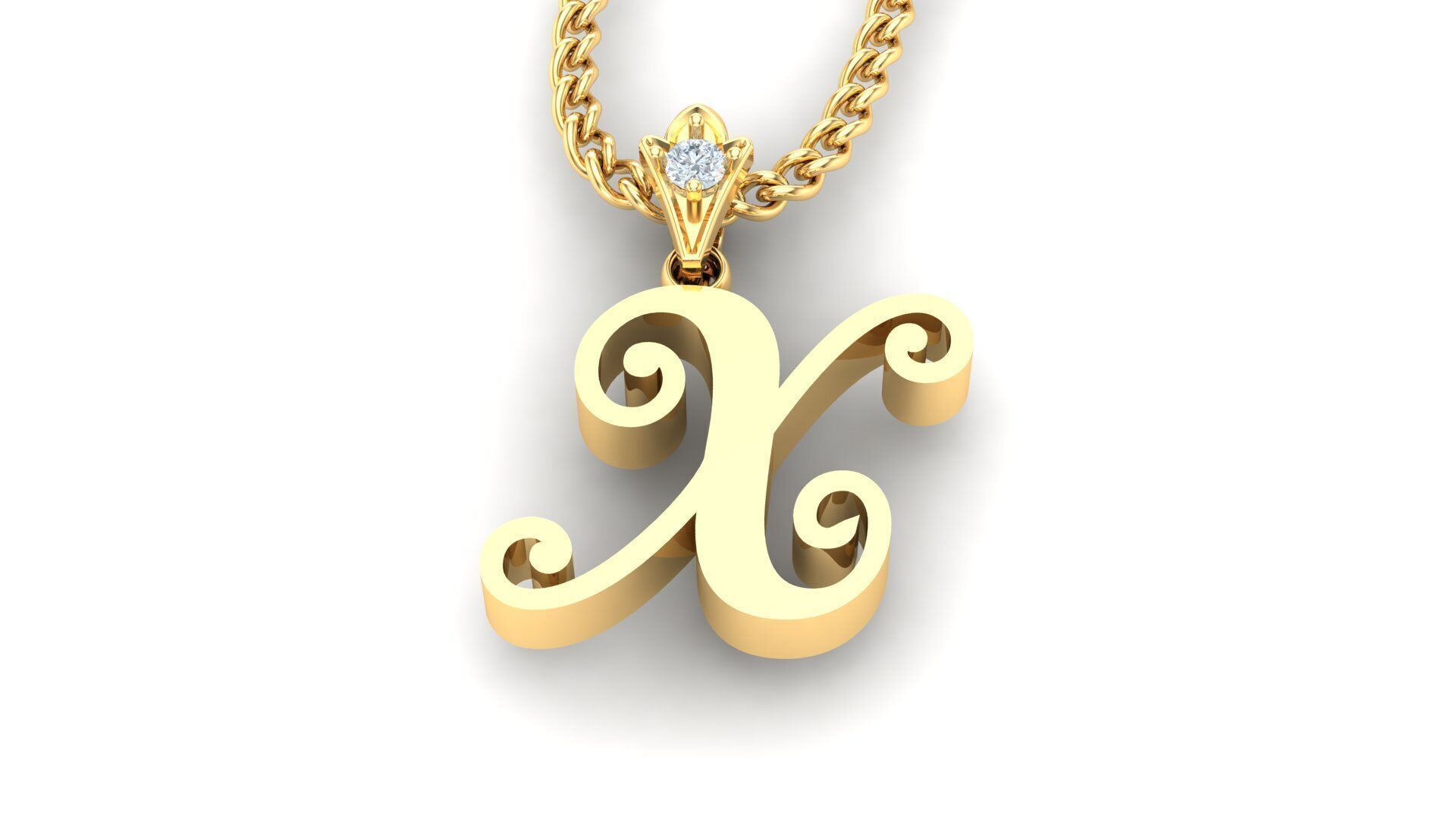 Light Gold Fancy Font Pendant X 3D print model_3