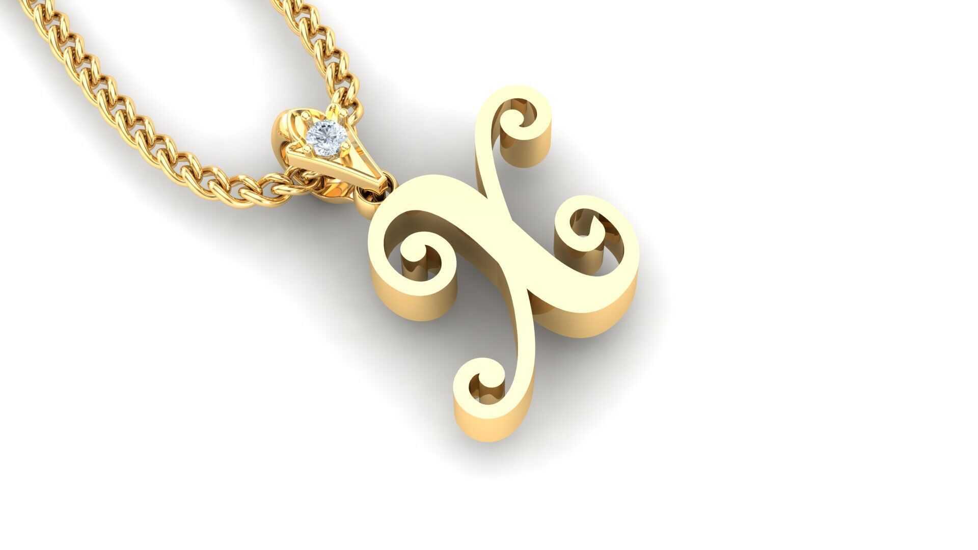 Light Gold Fancy Font Pendant X 3D print model_1