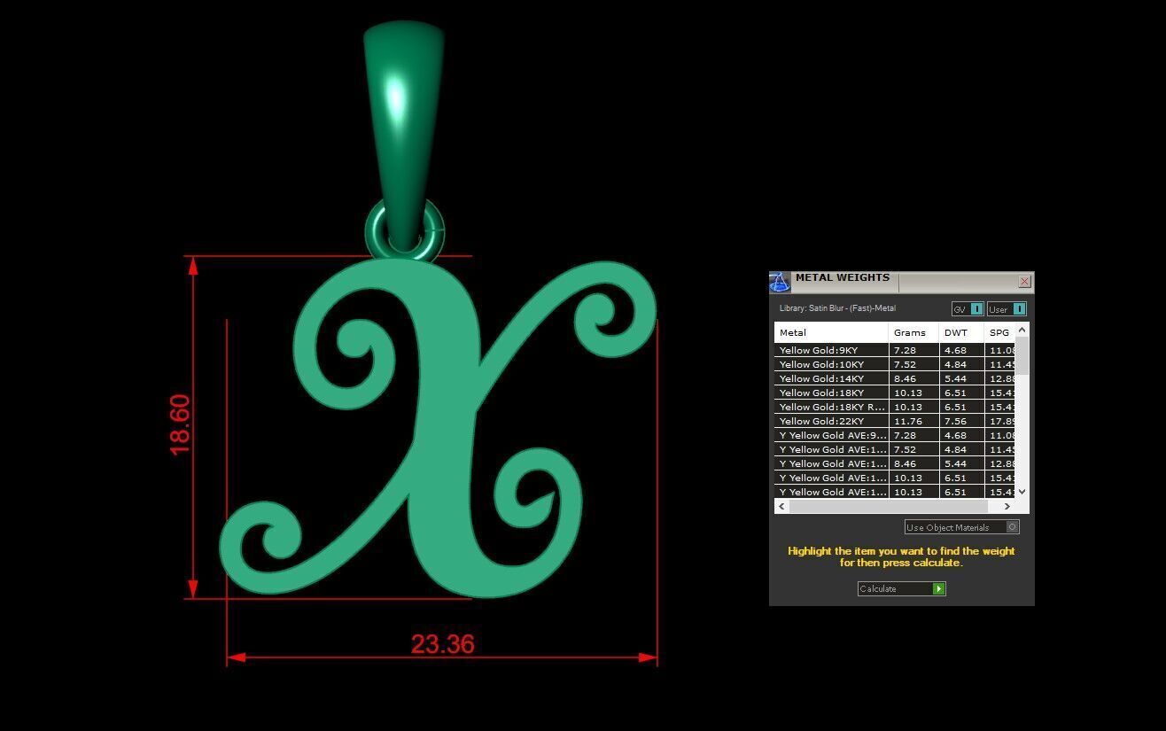 Light Gold Fancy Font Pendant X 3D print model_5