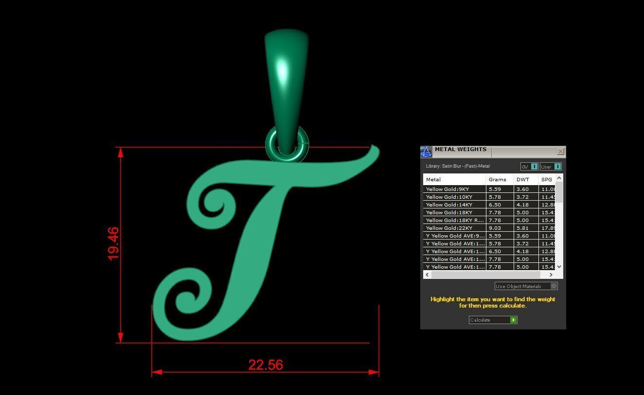 Light Gold Fancy Font Pendant T 3D print model_5