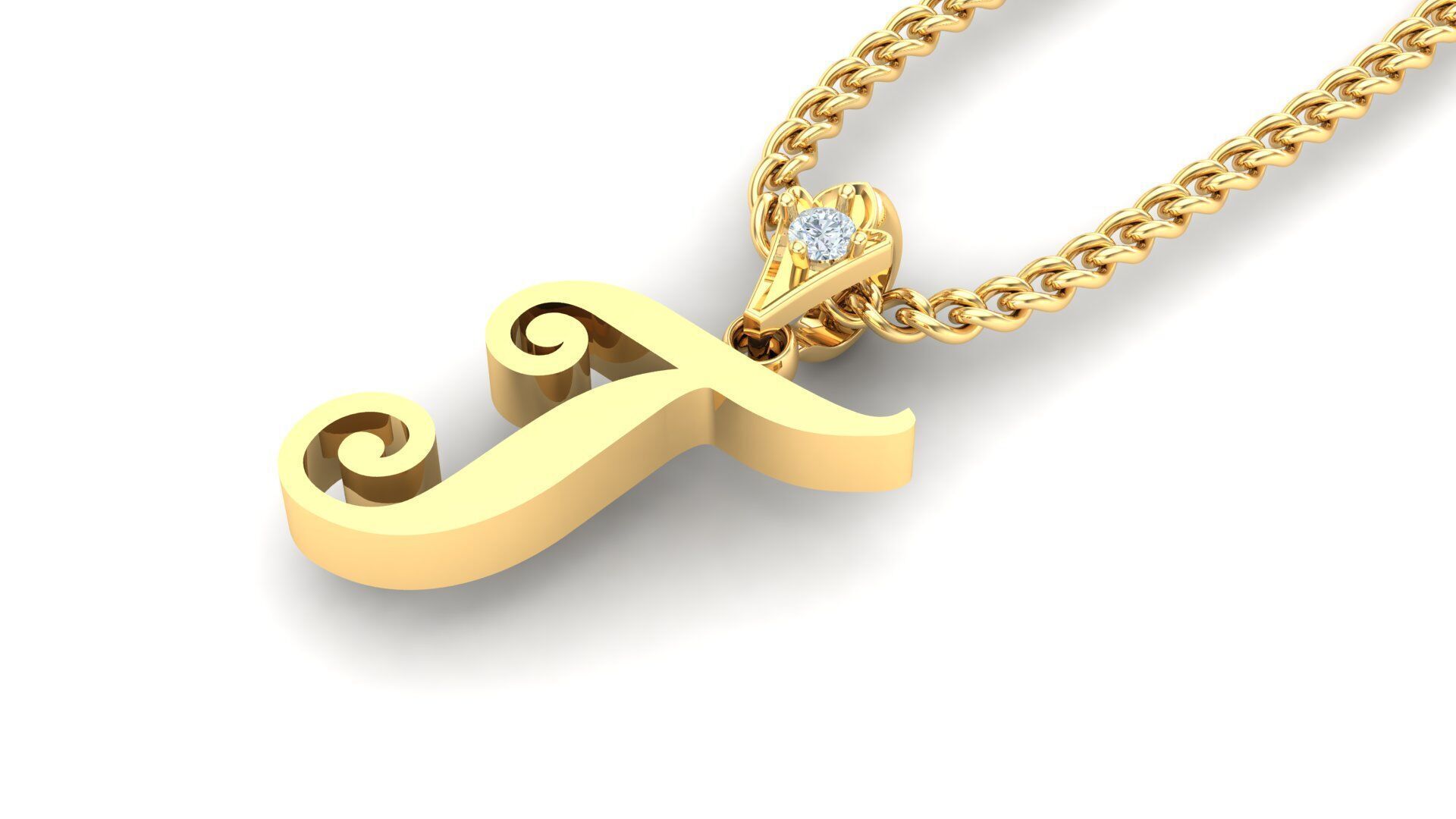 Light Gold Fancy Font Pendant T 3D print model_4