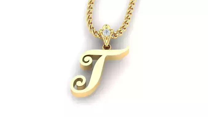 Light Gold Fancy Font Pendant T