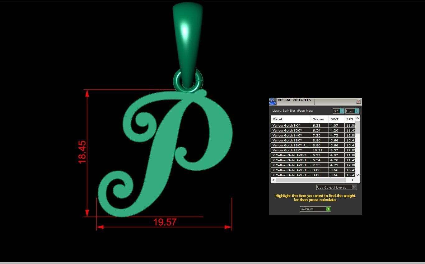 Light Gold Fancy Font Pendant P 3D print model_5