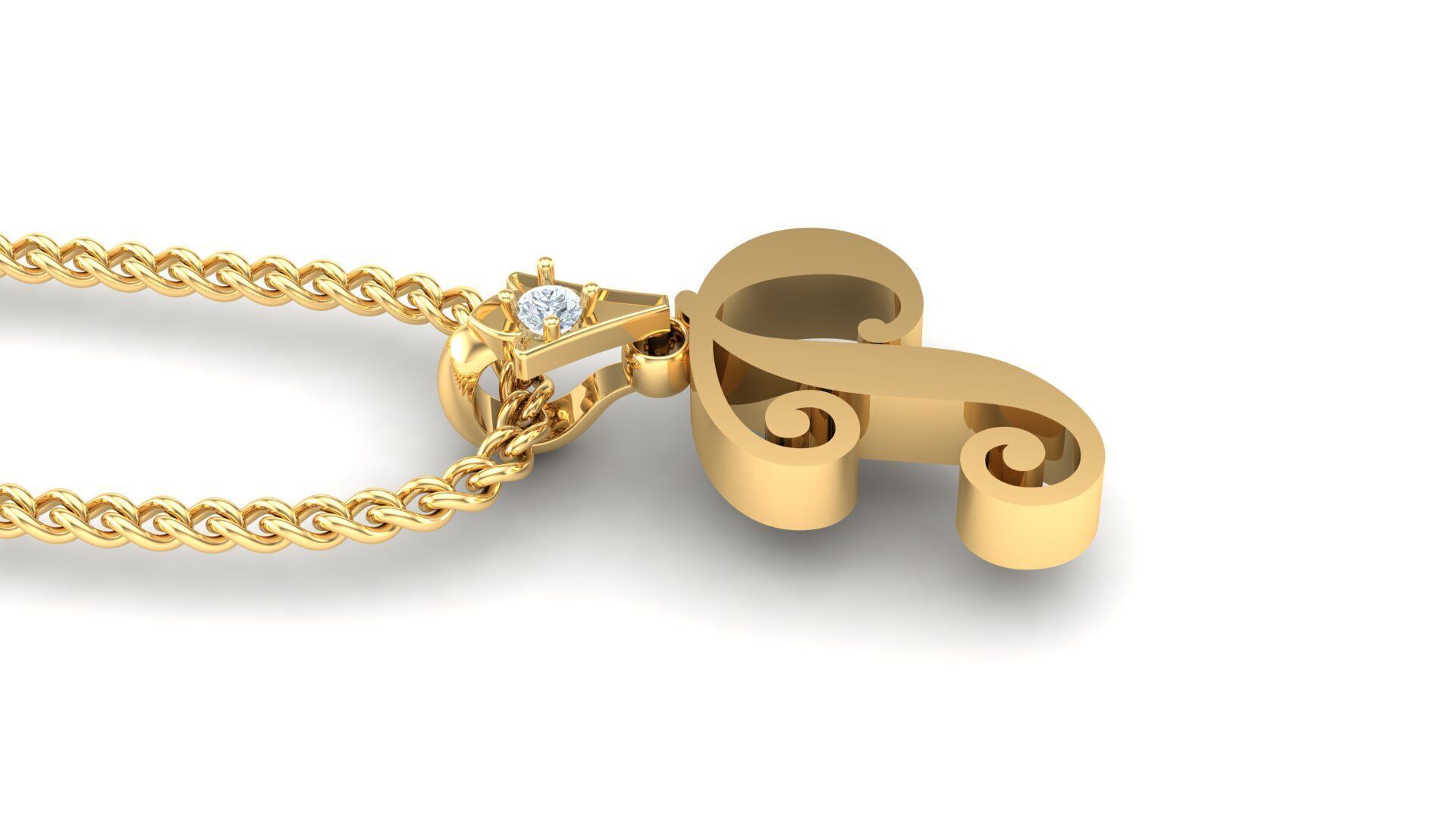 Light Gold Fancy Font Pendant P 3D print model_4