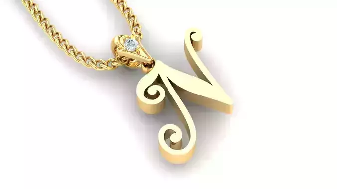 Light Gold Fancy Font Pendant N