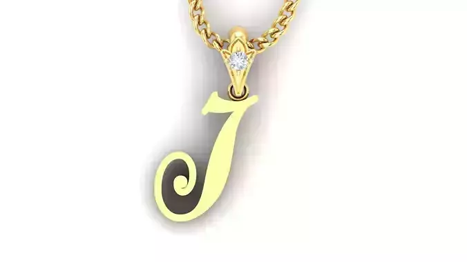 Light Gold Fancy Font Pendant J 3D print model