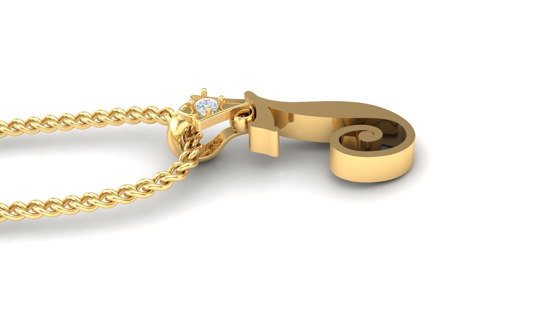 Light Gold Fancy Font Pendant J 3D print model_4