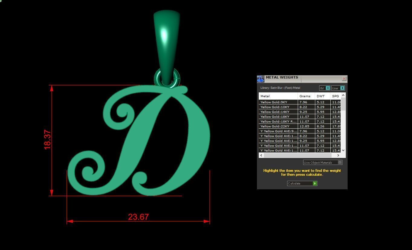 Light Gold Fancy Font Pendant D 3D print model_5