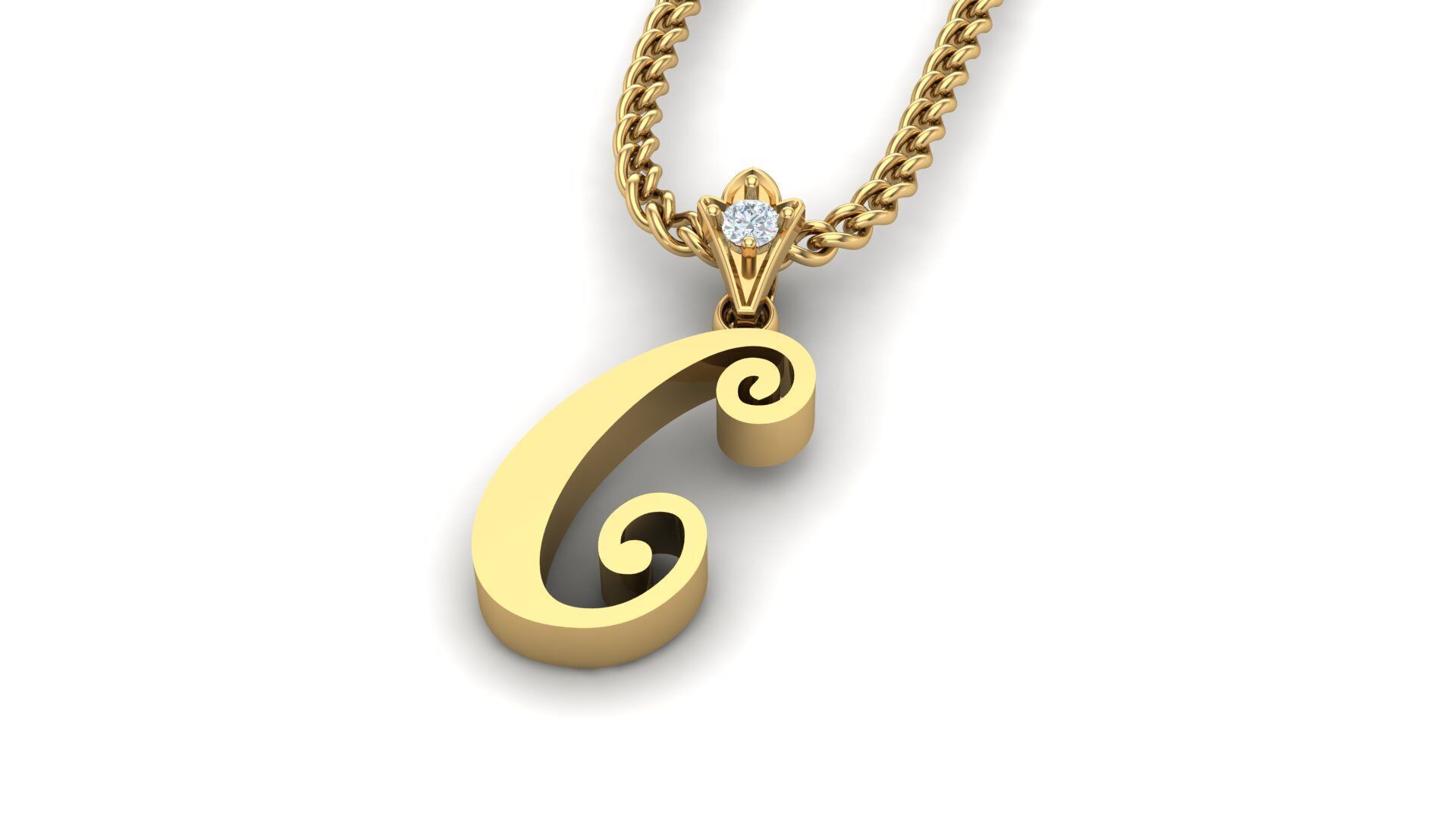 Light Gold Fancy Font Pendant C 3D print model_3