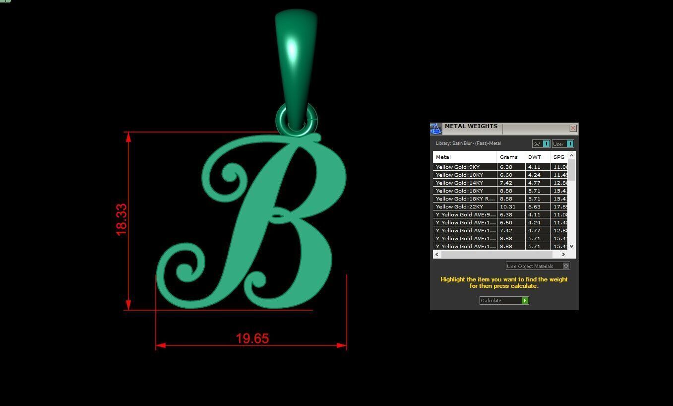 Light Gold Fancy Font Pendant B 3D print model_4