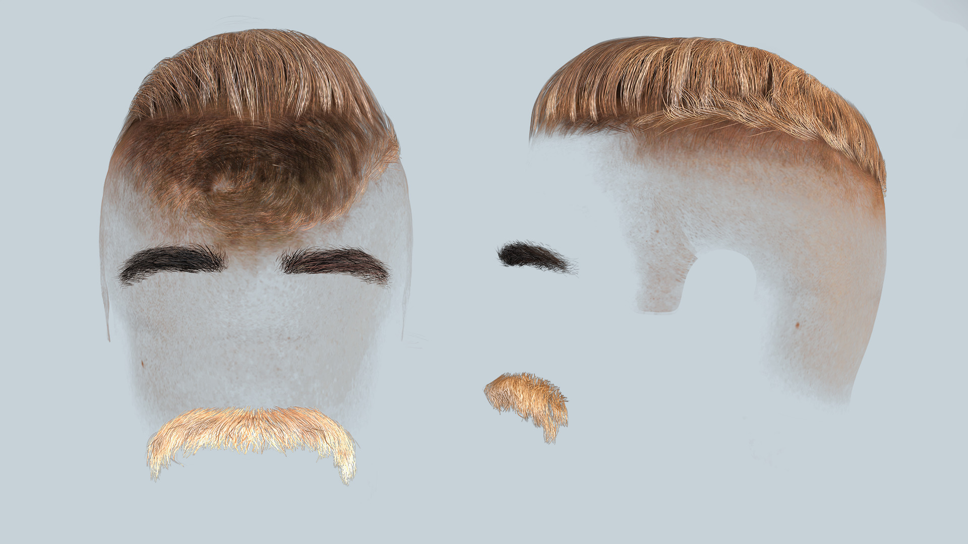 Military Fade with Mustache - Realistic 3D Male Hair Low-poly 3D model_7