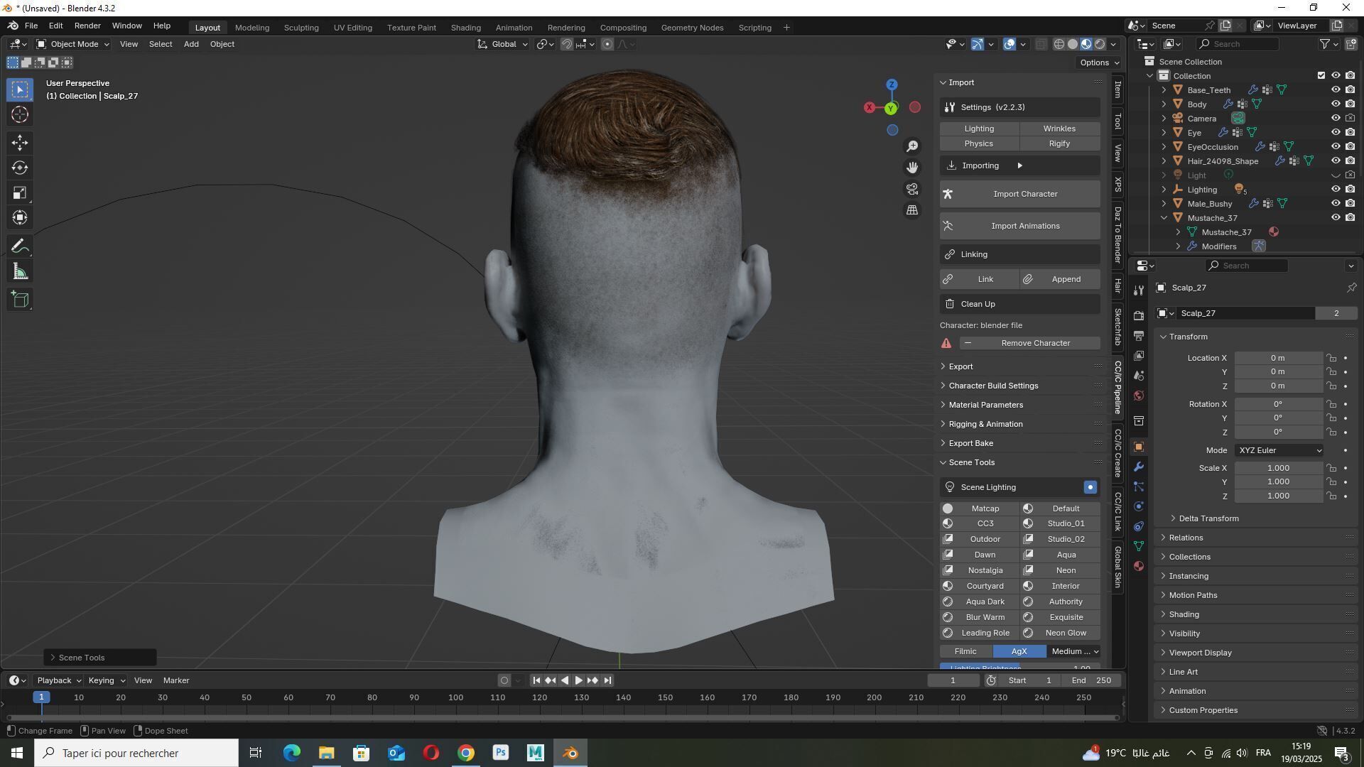 Military Fade with Mustache - Realistic 3D Male Hair Low-poly 3D model_9