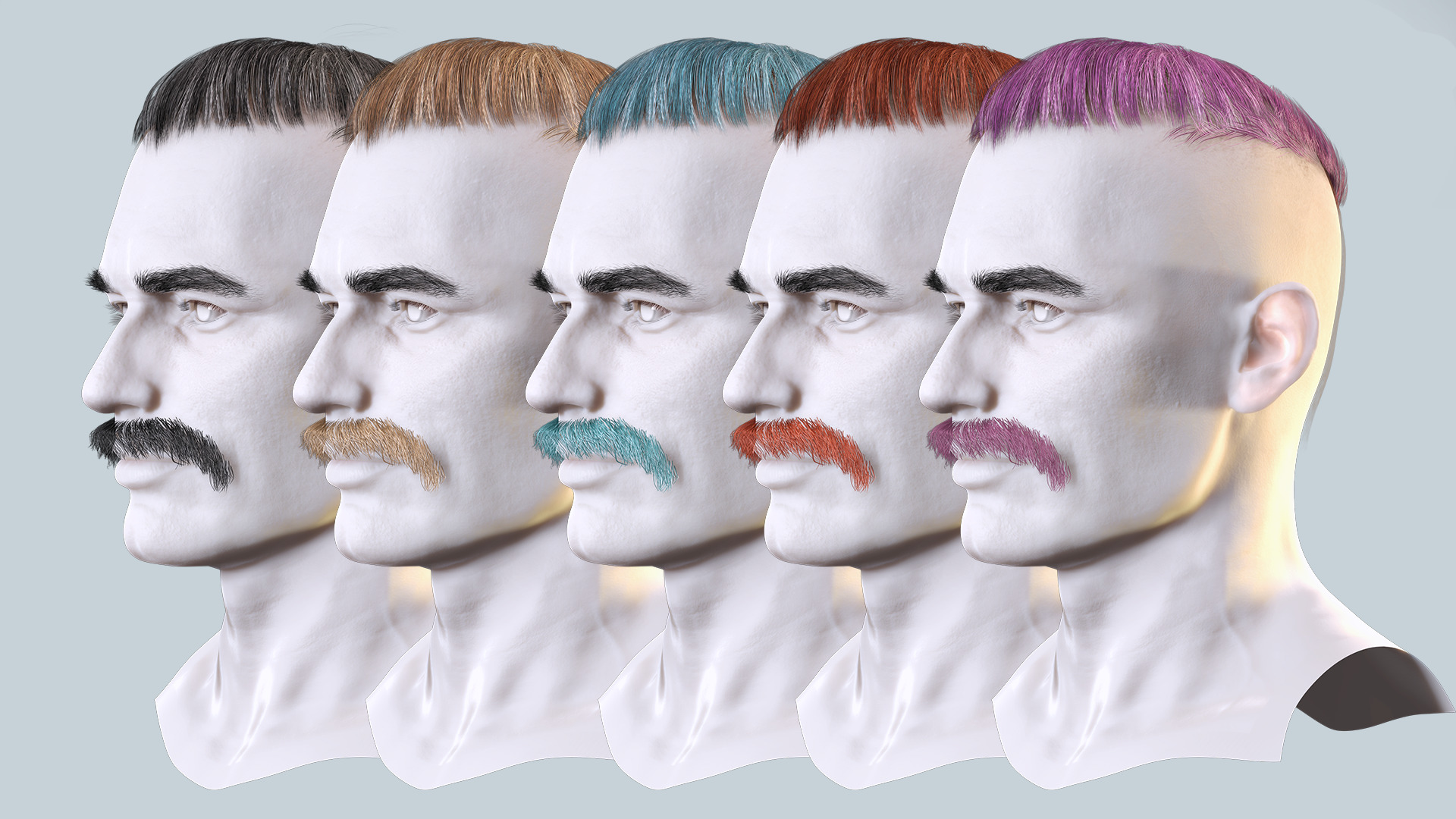 Military Fade with Mustache - Realistic 3D Male Hair Low-poly 3D model_2