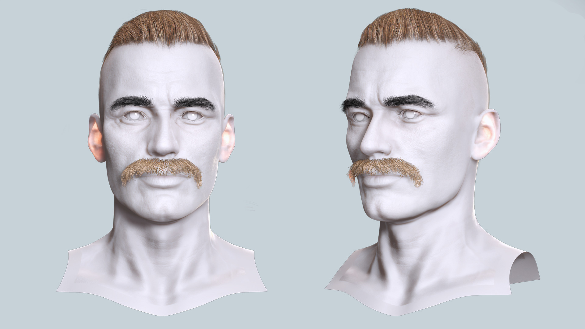 Military Fade with Mustache - Realistic 3D Male Hair Low-poly 3D model_3