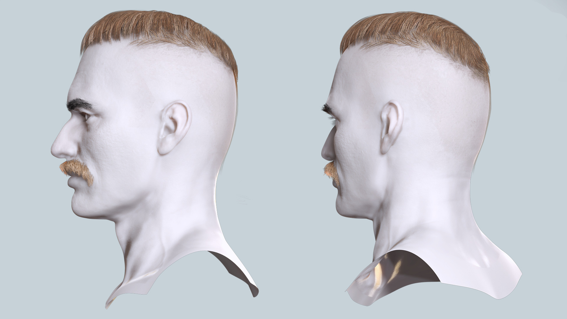 Military Fade with Mustache - Realistic 3D Male Hair Low-poly 3D model_4