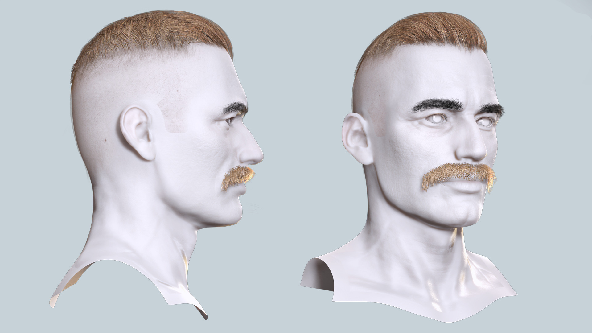 Military Fade with Mustache - Realistic 3D Male Hair Low-poly 3D model_6