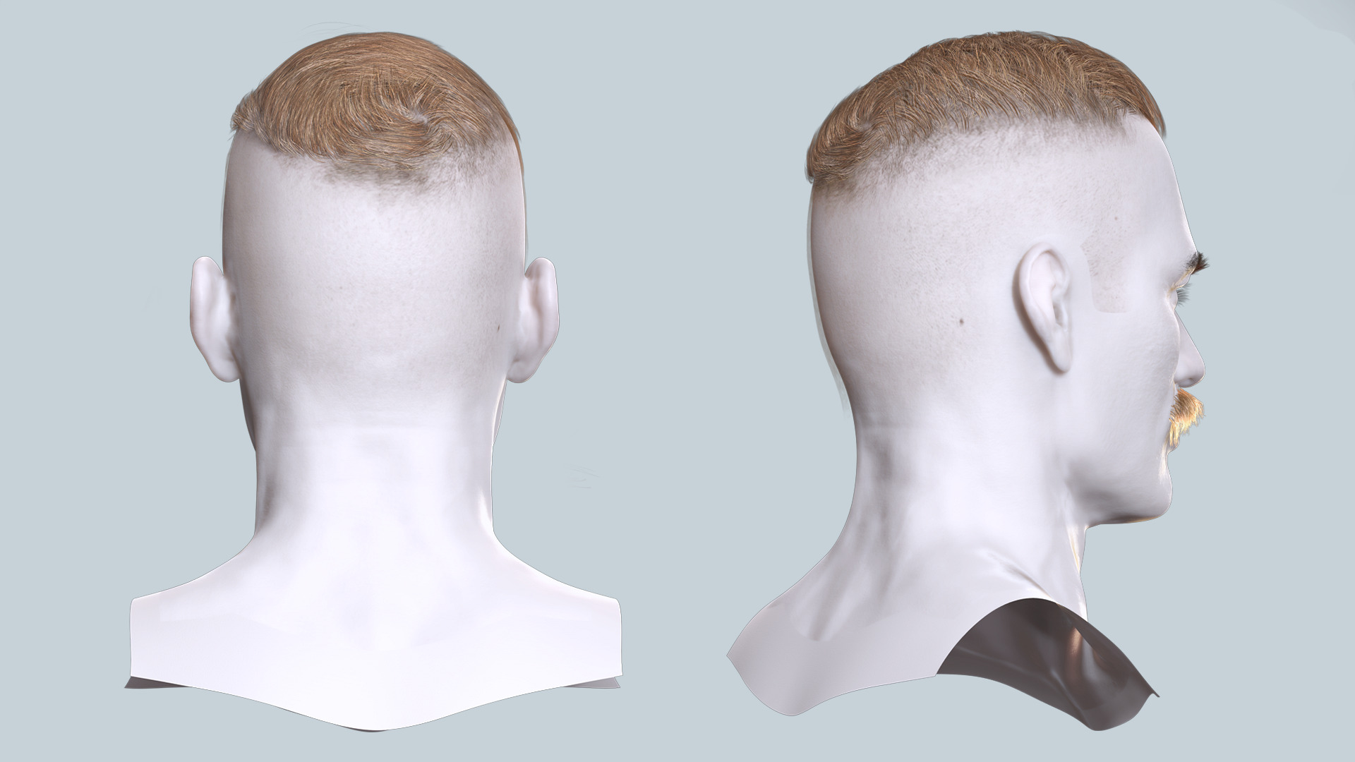 Military Fade with Mustache - Realistic 3D Male Hair Low-poly 3D model_5