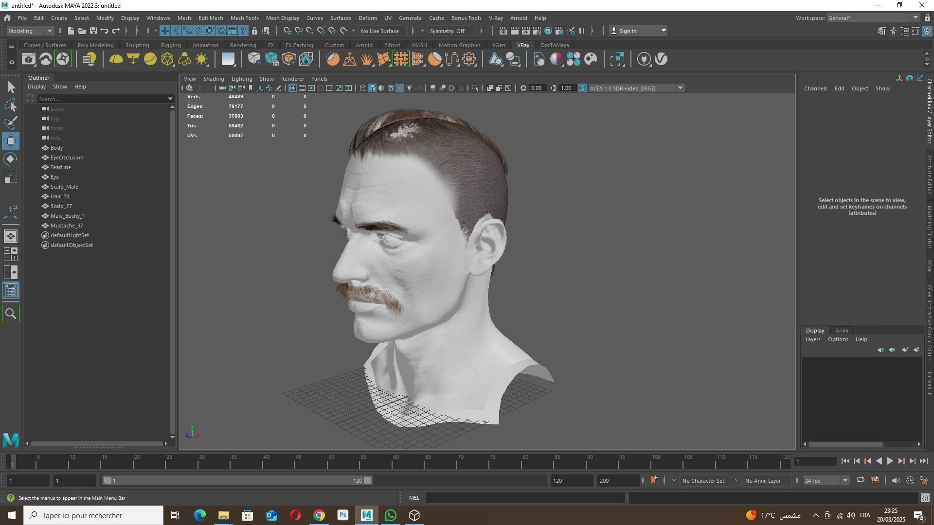 Military Fade with Mustache - Realistic 3D Male Hair Low-poly 3D model_12