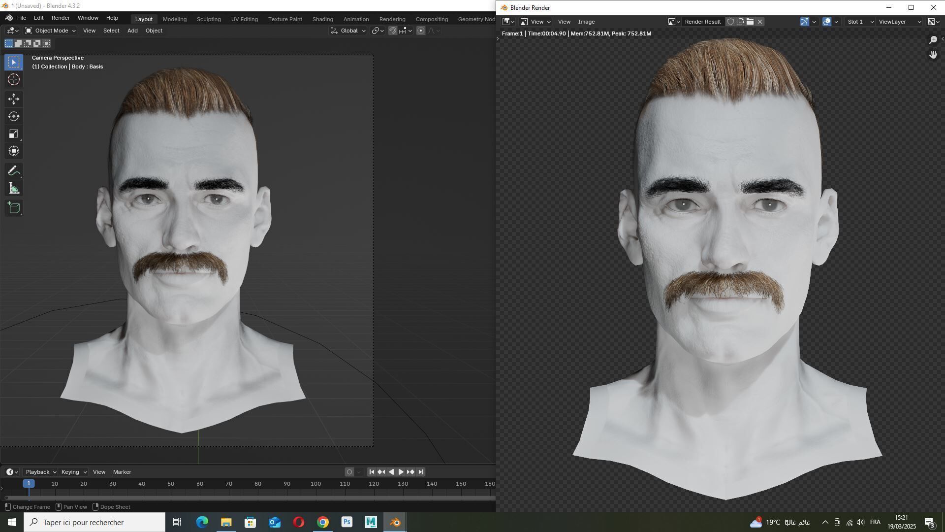 Military Fade with Mustache - Realistic 3D Male Hair Low-poly 3D model_10