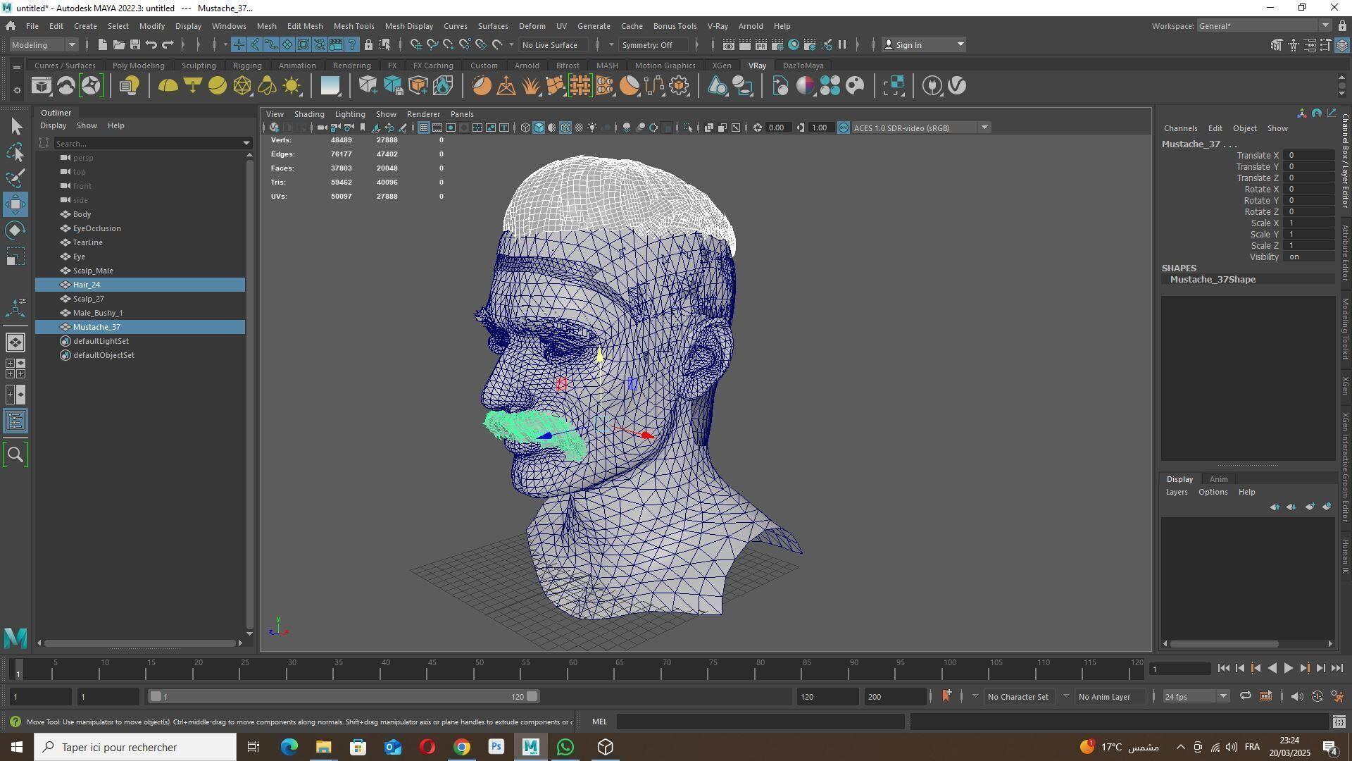 Military Fade with Mustache - Realistic 3D Male Hair Low-poly 3D model_11