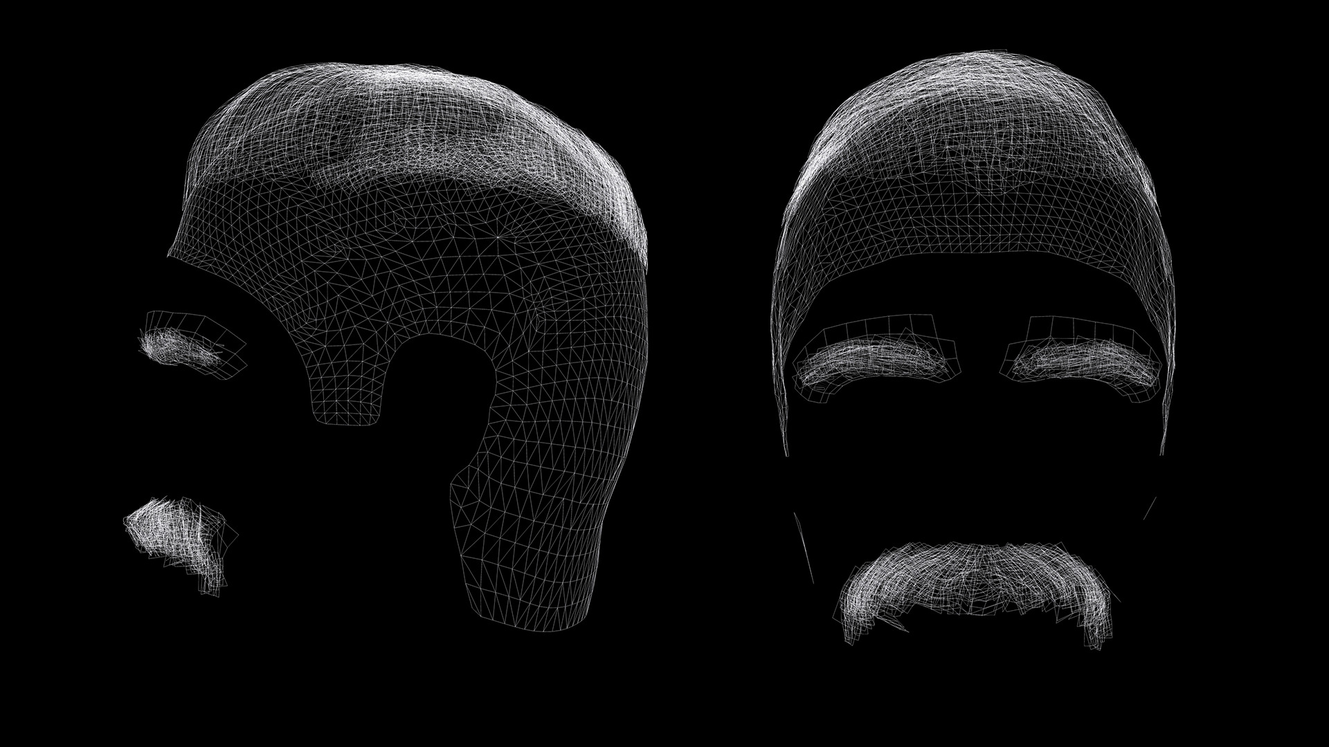 Military Fade with Mustache - Realistic 3D Male Hair Low-poly 3D model_17