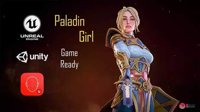Paladin Girl Low-poly 3D model