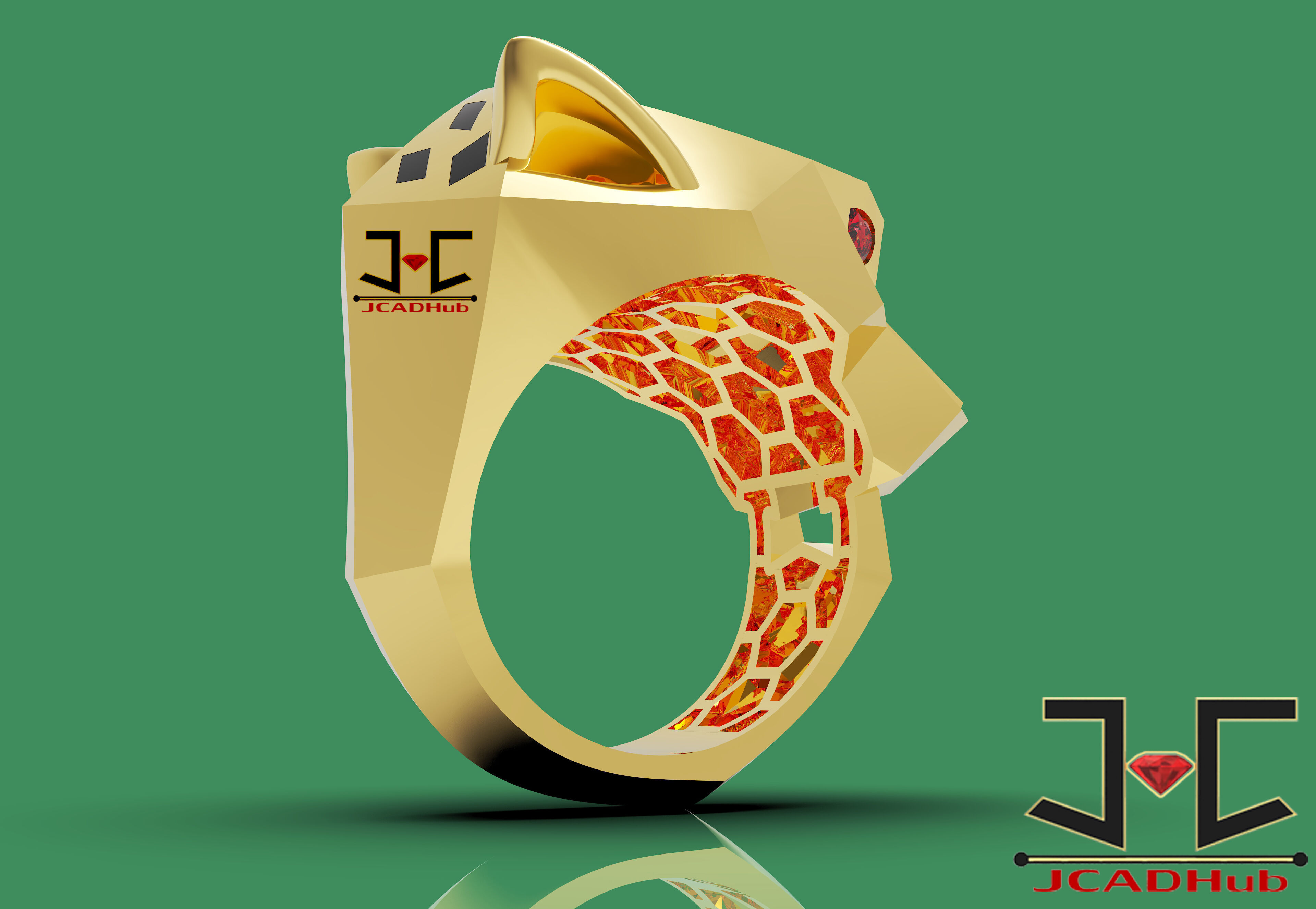 0220 - PantheR-R Ring with Back Jali - JCADHub 3D print model_7