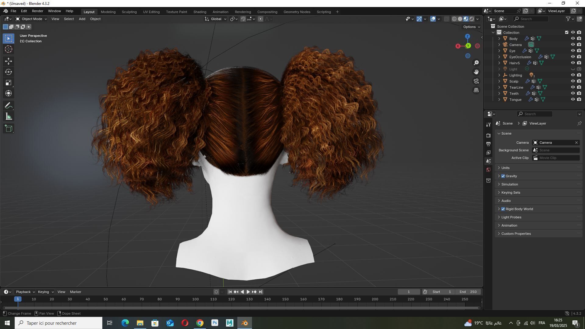 Curly Puff Pigtails with Bangs - Hair for Female Characters Low-poly 3D model_11