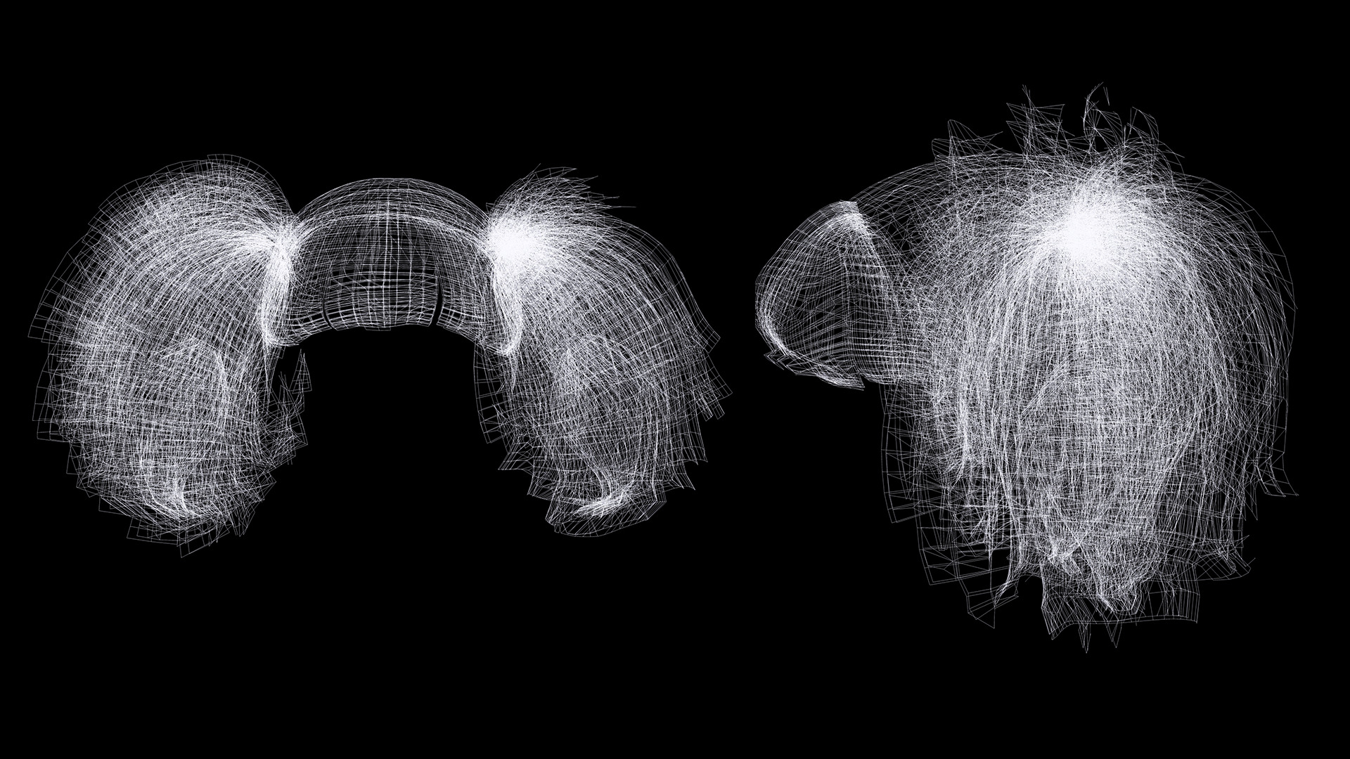 Curly Puff Pigtails with Bangs - Hair for Female Characters Low-poly 3D model_18