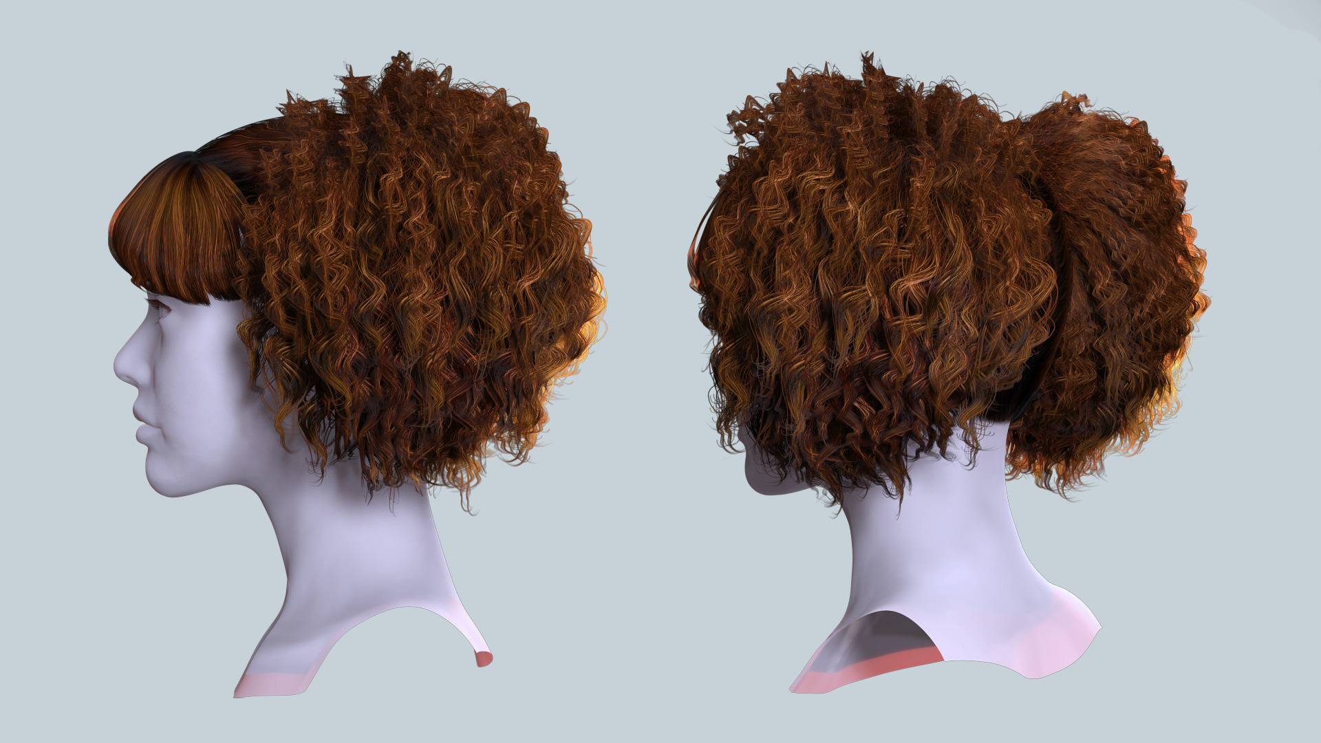 Curly Puff Pigtails with Bangs - Hair for Female Characters Low-poly 3D model_5