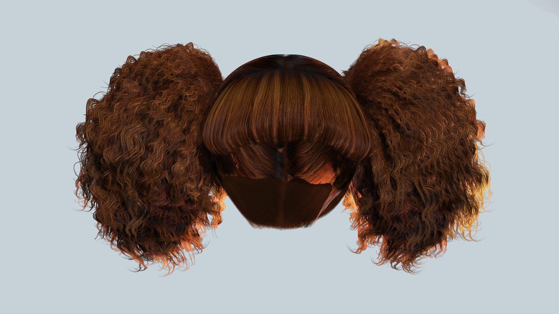 Curly Puff Pigtails with Bangs - Hair for Female Characters Low-poly 3D model_8